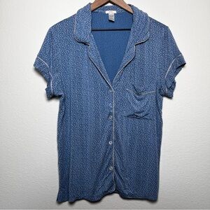 Eberjey Women Pajama Top Large Blue Spotted Polka Dot Modal Short Sleeve Stretch